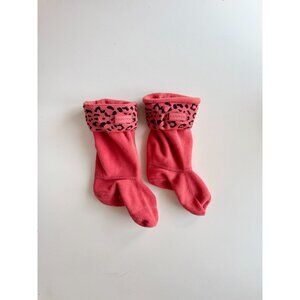 Kids' HUNTER Honeysuckle Snow Leopard Coral Red Fleece Boot Socks, Size L/1-3